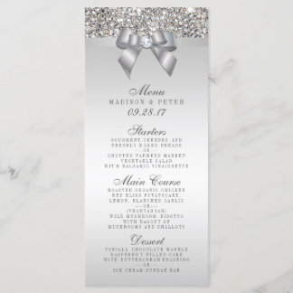 Silver Sequins Bow Bröllop Menu Meny