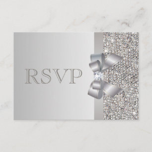Silver Sequins, Bow & Diamond OSA Bröllop Kort