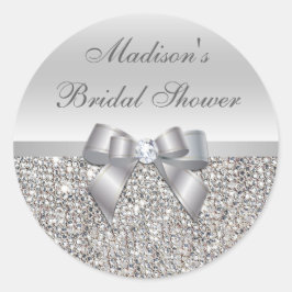 Silver Sequins Bow Möhippa Stickers Runt Klistermärke