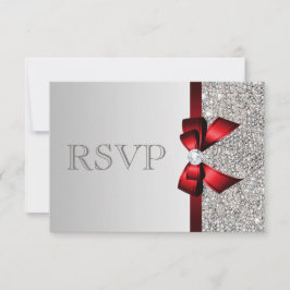 Silver Sequins Diamond Red Bow Bröllop OSA