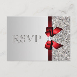 Silver Sequins Diamond Red Bow Bröllop OSA Kort