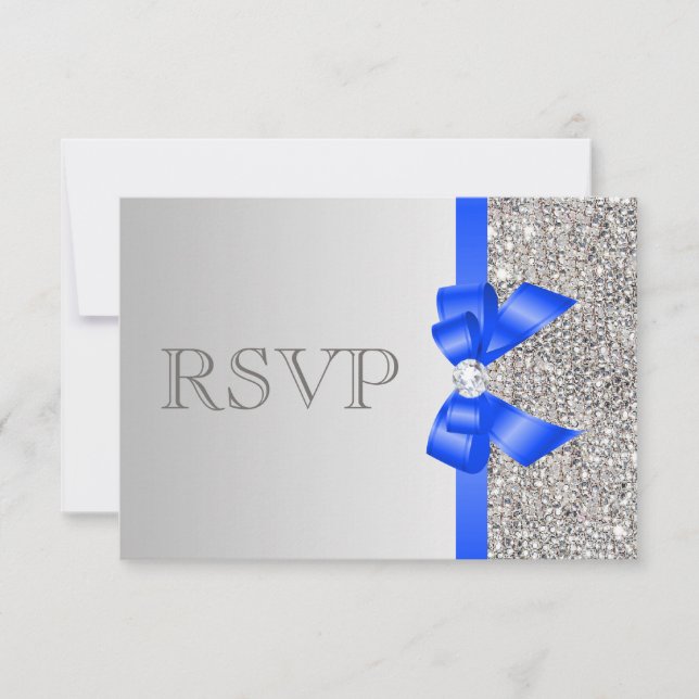 Silver Sequins Diamond Royal Blue Bow Bröllop OSA (Framsida)