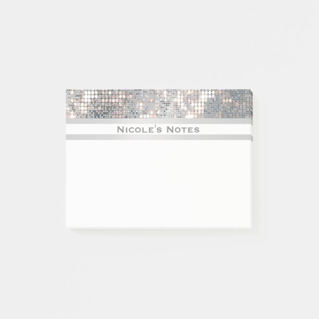 Silver Sequins Gnistra Glam Trendig Personlig Post-it Block (Framsida)