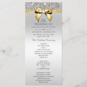 Silver Sequins Guld Diamond Bow Bröllopsprogram Program