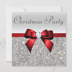 Silver Sequins jul Party Red Diamond Bow Inbjudningar