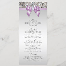 Silver Sequins Lilac Bow Bröllop Menu Meny