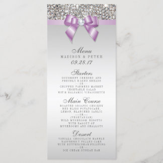 Silver Sequins Lilac Bow Bröllop Menu Meny