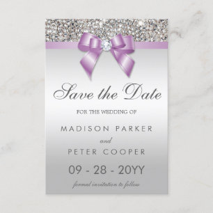 Silver Sequins Lilac Bow sparar datumet Bröllop Spara Datumet