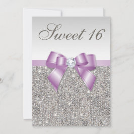 Silver Sequins Lilac Faux Bow Sweet 16 Inbjudningar