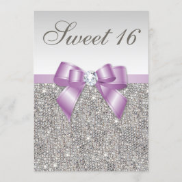 Silver Sequins Lilac Faux Bow Sweet 16 Inbjudningar