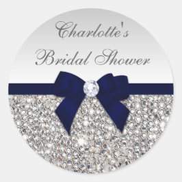 Silver Sequins Navy Bow Diamond Möhippa Runt Klistermärke