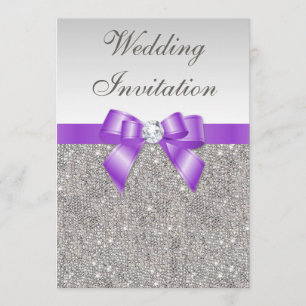Silver Sequins och Lavender Bow Bröllop Inbjudningar