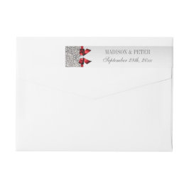 Silver Sequins Red Bow Bröllop Wraparound Etikettband