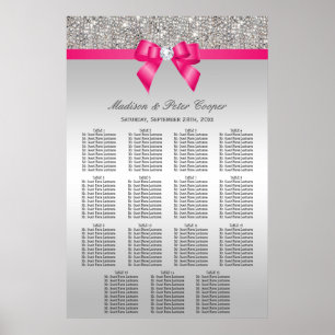 Silver Sequins Rosa Bow Bröllop Sittdiagram Poster