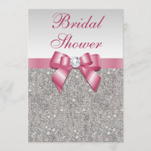 Silver Sequins Rosa Bows Diamonds Möhippa Inbjudningar
