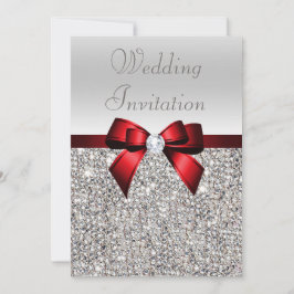 Silver Sequins Royal Red Bow and Diamond Bröllop Inbjudningar