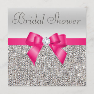 Silver Sequins Shock rosa Bow Diamond Möhippa Inbjudningar