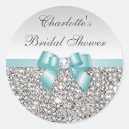 Silver Sequins Teal Bow Diamond Möhippa Runt Klistermärke