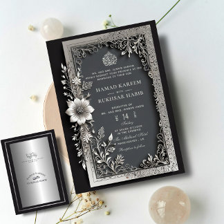 Silver Serenity & Blommigt Elegance Islamic Bröllo Inbjudningar
