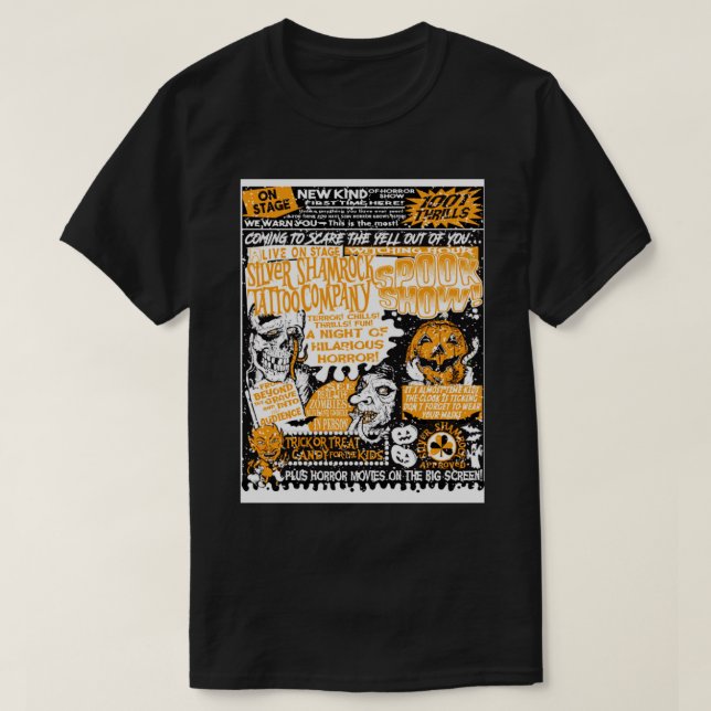 Silver Shamrock Spookshow Spectacular i ORANGE T Shirt (Design framsida)