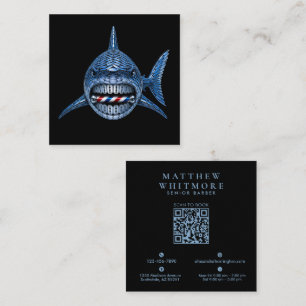 Silver Shark Razor Barber Shop Logotyp Frisör Fyrkantigt Visitkort