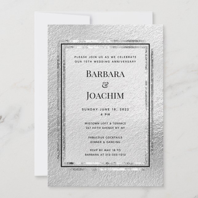 Silver Shimmer 10-årsjubileumspartaj Invitation Inbjudningar (Framsida)