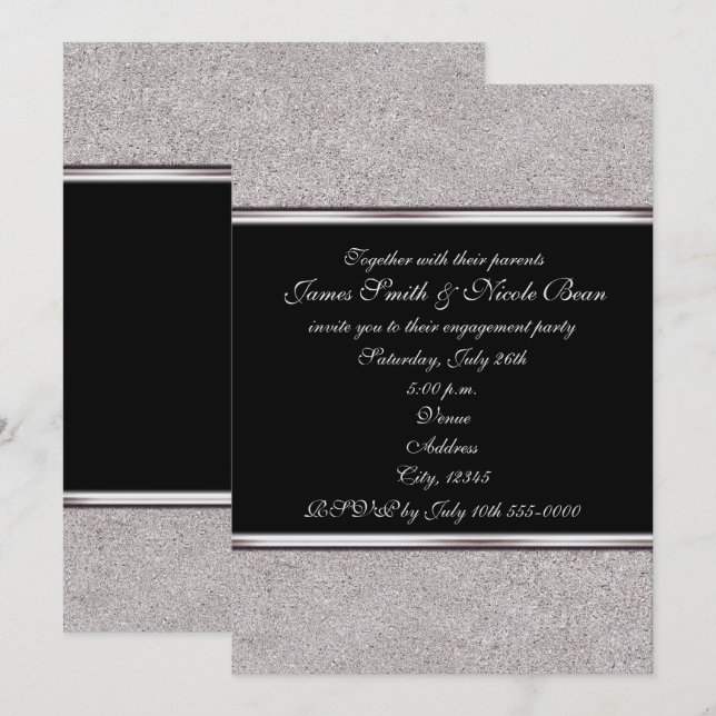 Silver Shimmer & Black Eleganta Evenemangsinbjudni Inbjudningar (Fram/baksida)