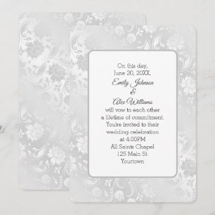 Silver Shimmer Bröllop Blommigt Design Inbjudningar