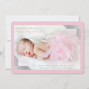 Silver Shimmer Corners Photo Pk Birth Notice Meddelande