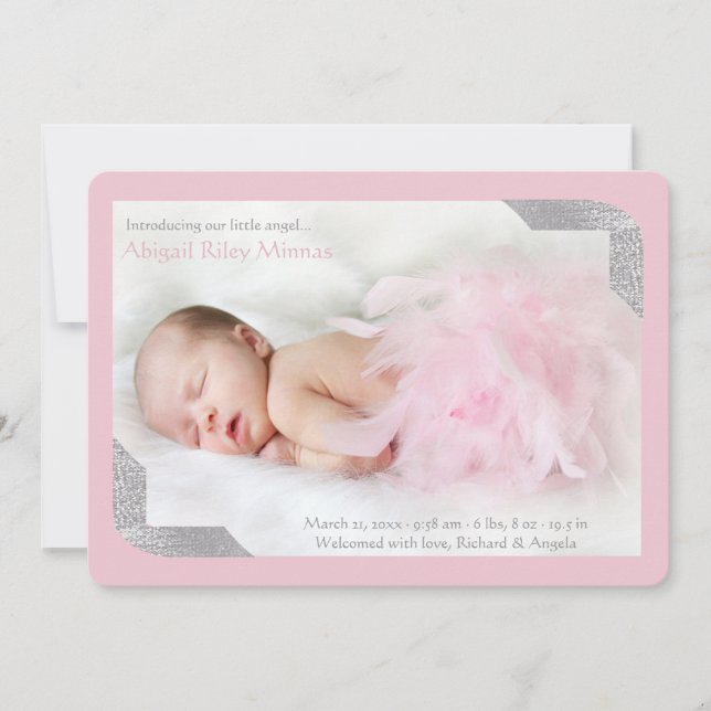 Silver Shimmer Corners Photo Pk Birth Notice Meddelande (Framsida)