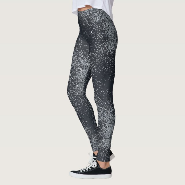 Silver Shimmer Dust Pattern – Elegant Metallic  Leggings (Vänster)