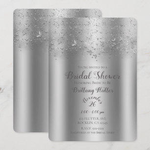 Silver Shimmer Flutter Butterfly Bröllopsdusch Inbjudningar