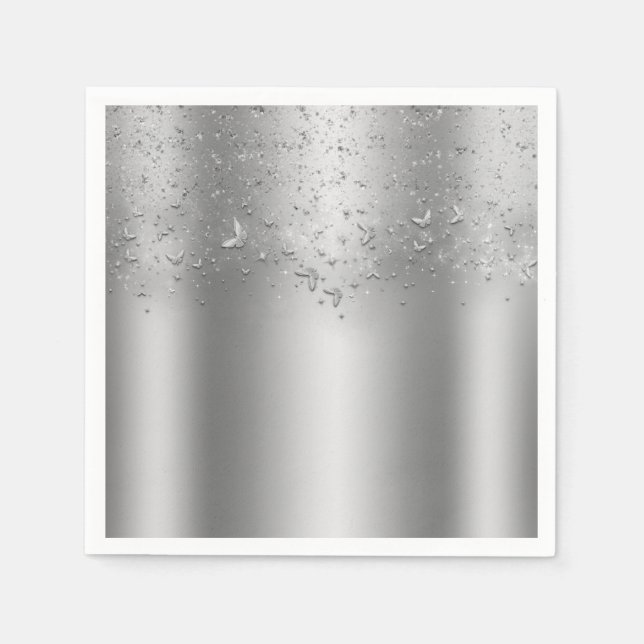 Silver Shimmer Flutter Butterfly Sweet 16 Festsaml Pappersservett (Framsidan)