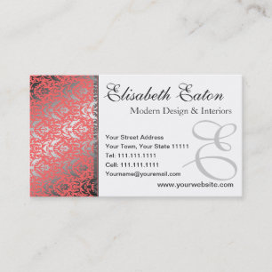 Silver Shimmer Peach Damask Elegant Womans's Visitkort