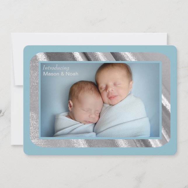 Silver Shimmer Photo Birth Notice Meddelande (Framsida)