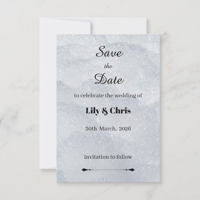Silver Shimmering Filigree Save the Date Card (Framsida)