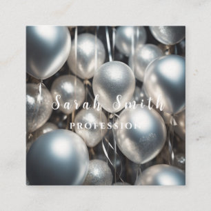 Silver Shiny Balloons Party Glitter Fyrkantigt Visitkort