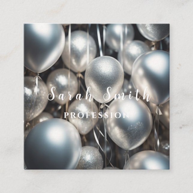 Silver Shiny Balloons Party Glitter Fyrkantigt Visitkort (Framsida)