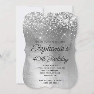 Silver Shiny Foil Monogram 40:e födelsedagen Inbjudningar