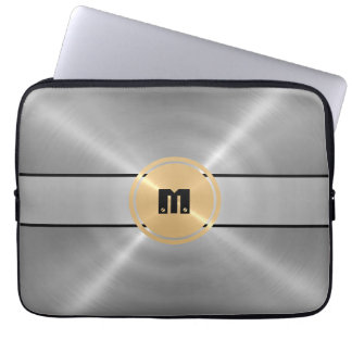 Silver Shiny Stainless Steel Metall och Guld Butto Laptop Sleeve