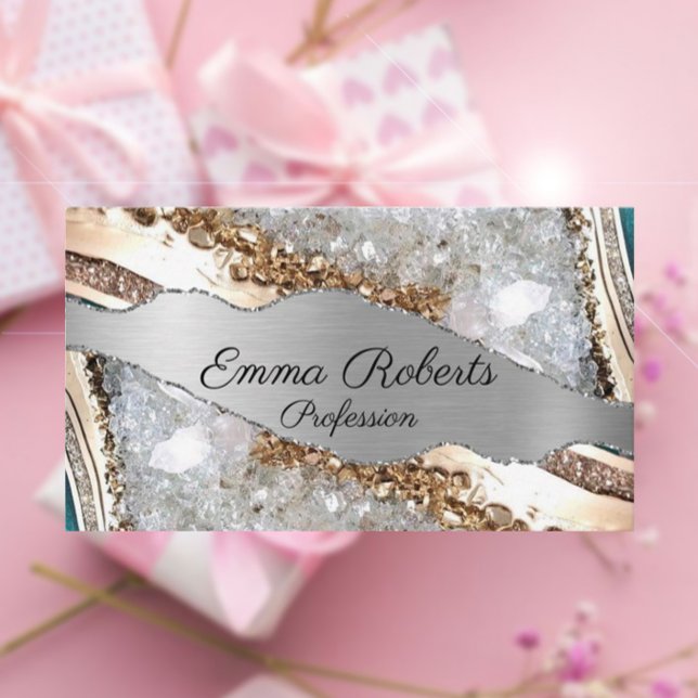 Silver Shiny Stone Glitter Visitkort (Skapare uppladdad)