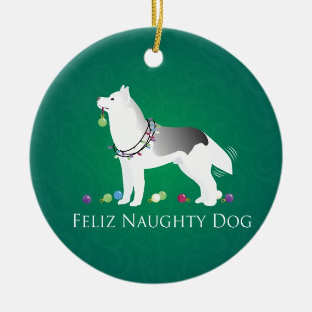 Silver Siberian husky Feliz Naughty Hund jul jul Julgransprydnad Keramik (Framsidan)