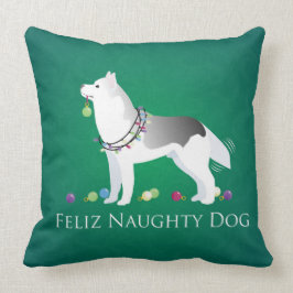 Silver Siberian husky Feliz Naughty Hund jul jul Kudde