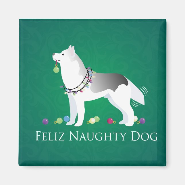 Silver Siberian husky Feliz Naughty Hund jul jul Magnet (Framsidan)