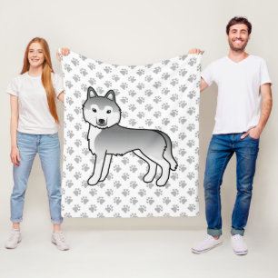 Silver Siberian Husky Serieteckning Hund & Klor Fleecefilt