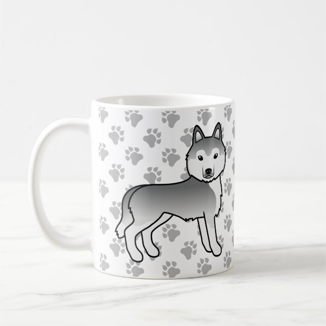 Silver Siberian Husky Serieteckning Hund & Klor Kaffemugg (Vänster)
