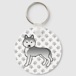 Silver Siberian Husky Serieteckning Hund & Klor Nyckelring
