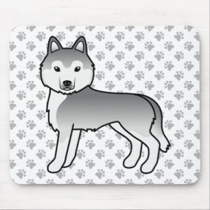 Silver Siberian Husky Söt Tecknad Hund Musmatta