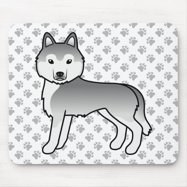 Silver Siberian Husky Söt Tecknad Hund Musmatta (Framsidan)