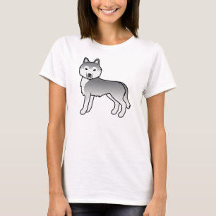 Silver Siberian Husky Söt Tecknad Hund T-Shirt